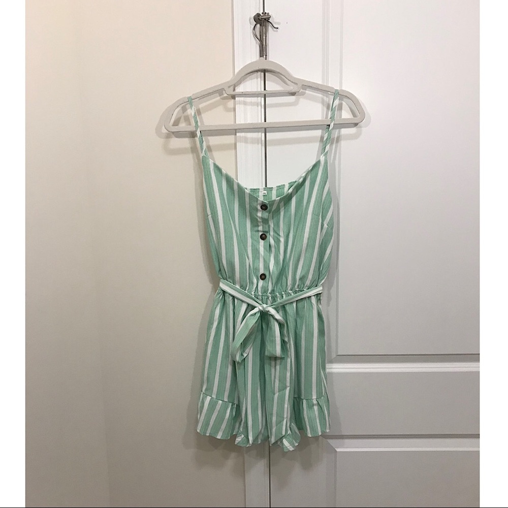 Green Ruffle Hem Romper